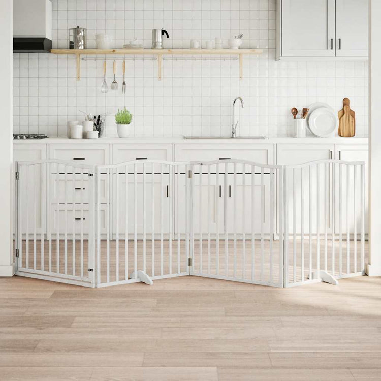 Vidaxl Dog Fence pliable avec la porte 4 panneaux 320 cm populierhout blanc