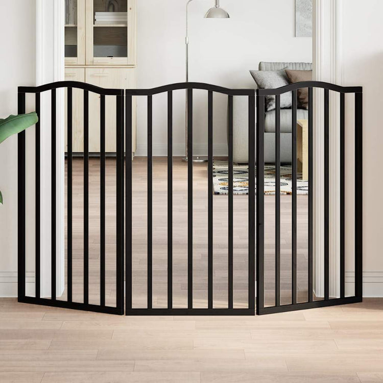 Vidaxl Dog Fence pliable 3 panneaux 150 cm Bois de peuplier noir