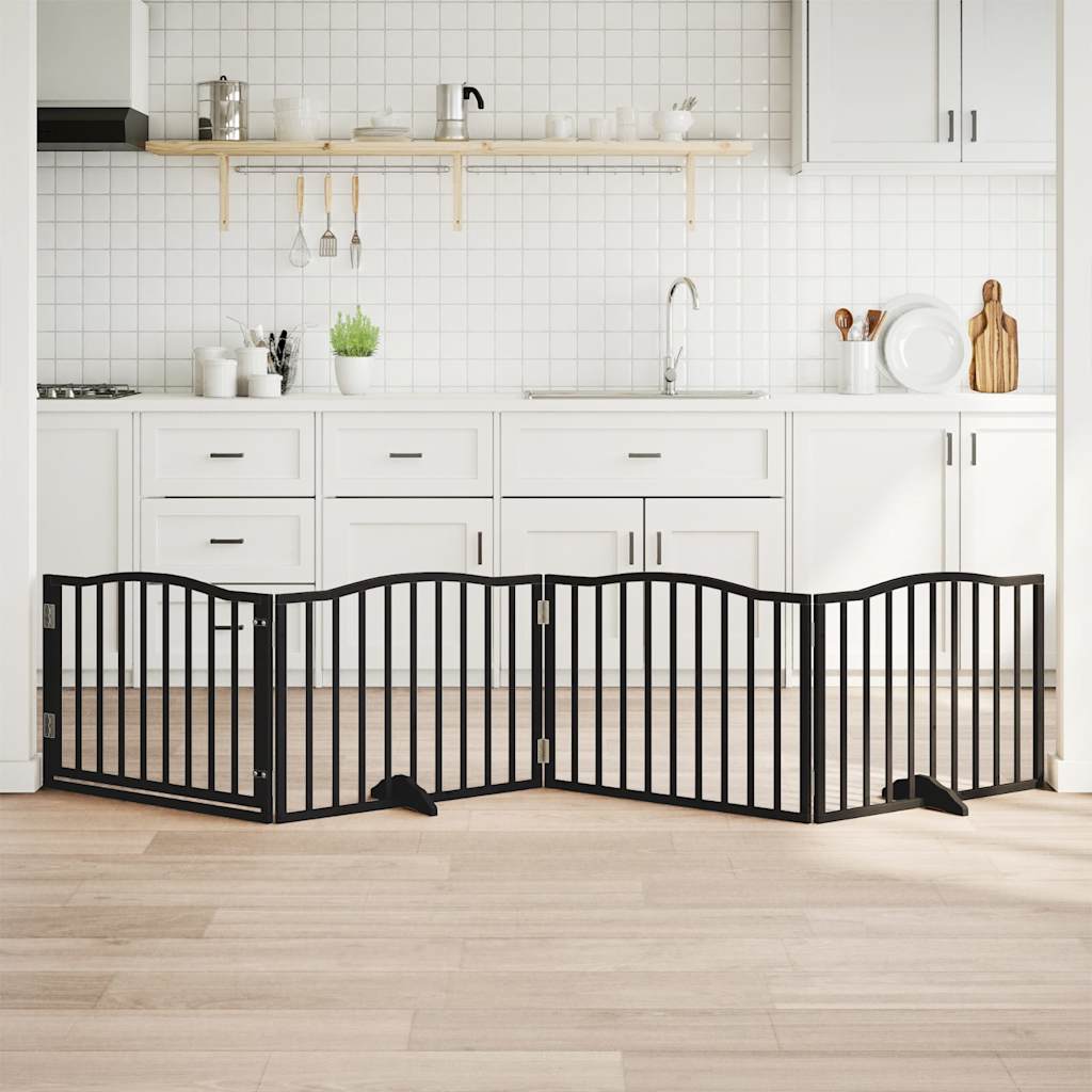 VidaXL barrière pour chien avec porte pliable 4 panneaux noir 320 cm bois de peuplier