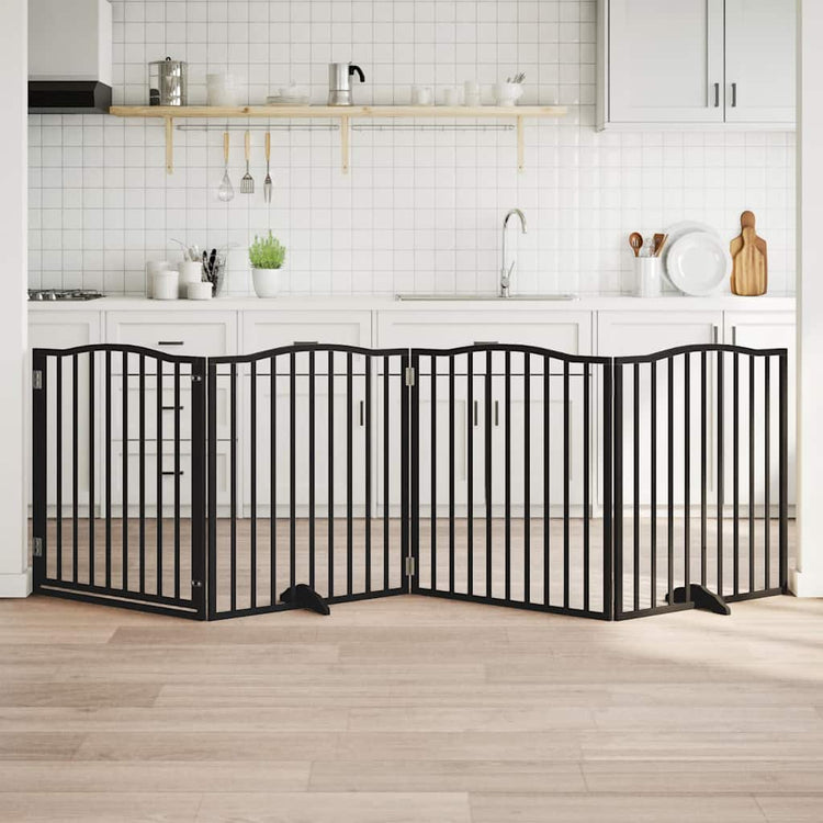 Vidaxl Dog Fence pliable 4 panneaux 320 cm Bois de peuplier noir