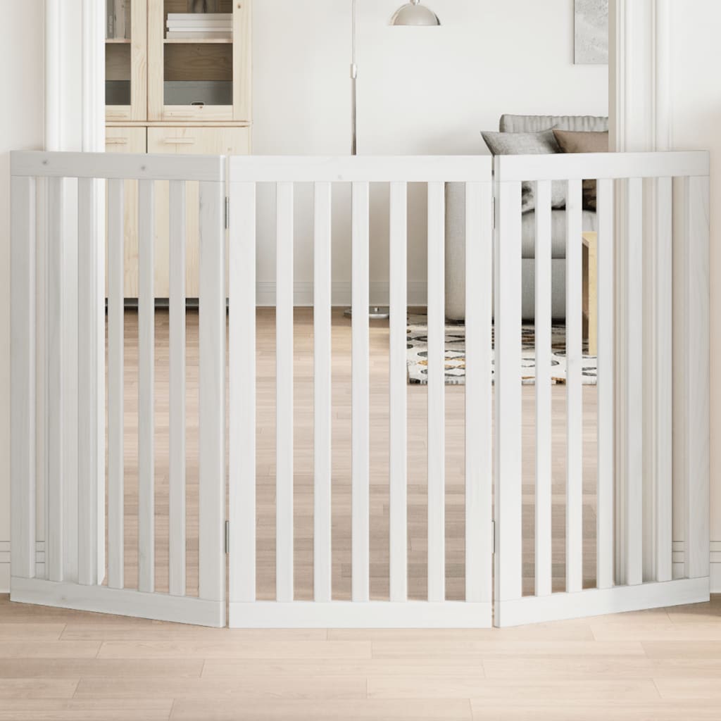 Vidaxl Dog Fence pliable 3 panneaux 150 cm Bois de peuplier blanc