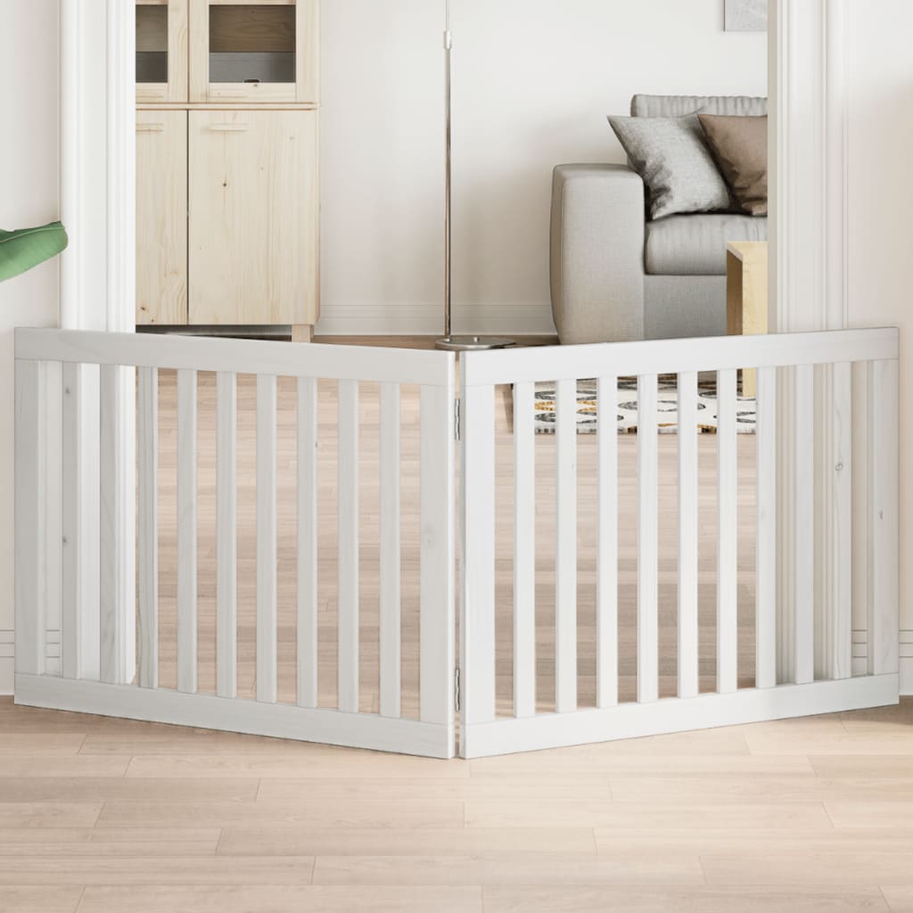 Vidaxl Dog Fence pliable 2 panneaux 160 cm Bois de peuplier blanc