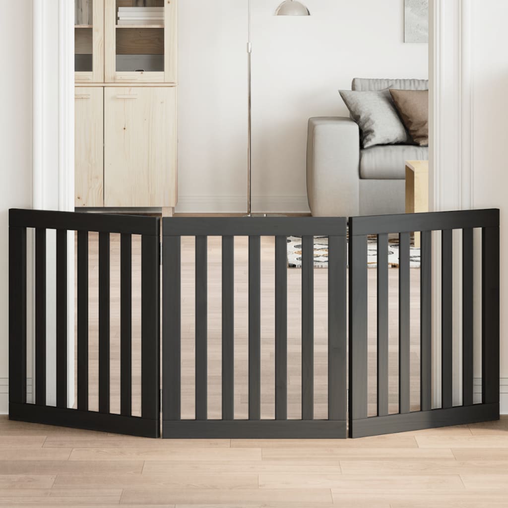 Vidaxl Dog Fence pliable 3 panneaux 150 cm Bois de peuplier noir