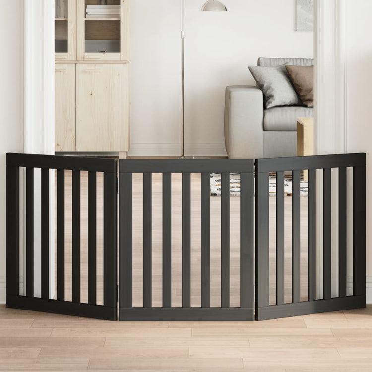 Vidaxl Dog Fence pliable 3 panneaux 150 cm Bois de peuplier noir