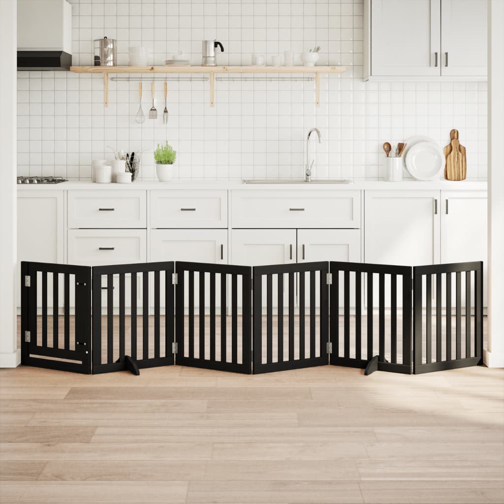Vidaxl Dog Fence Bollptable 6 panneaux 300 cm populierhout noir