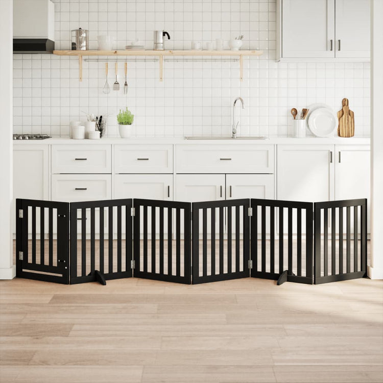 Vidaxl Dog Fence Bollptable 6 panneaux 300 cm populierhout noir