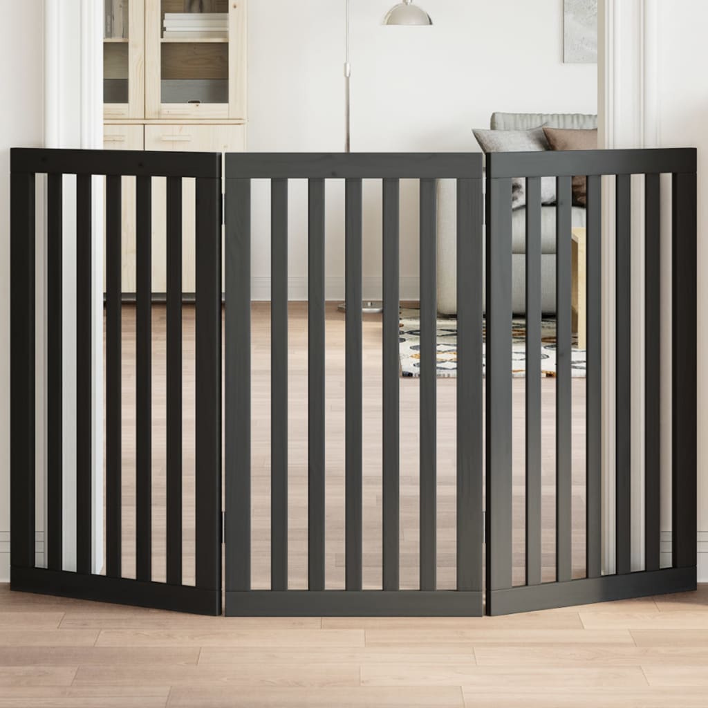 Vidaxl Dog Fence pliable 3 panneaux 150 cm Bois de peuplier noir