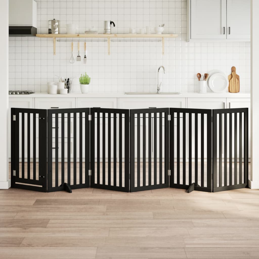 Vidaxl Dog Fence Bollptable 6 panneaux 300 cm populierhout noir