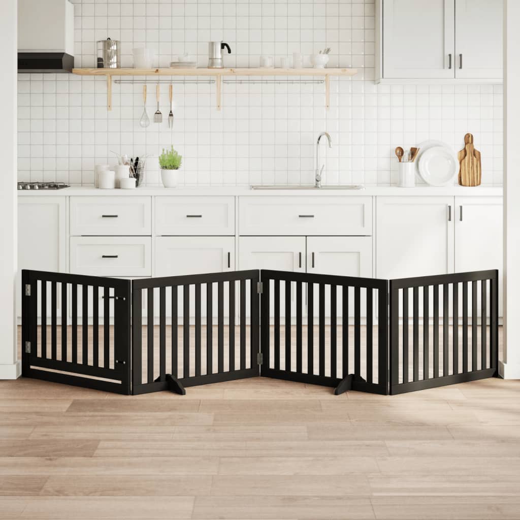 Vidaxx barrière pour chien pliable 4 panneaux 320 cm bois de peuplier noir