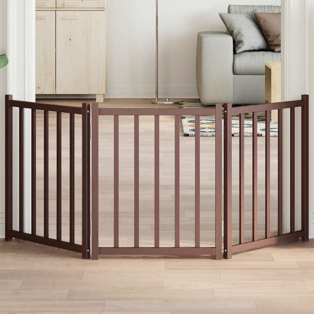 Fence de chien vidaxl pliant 3 panneaux 150 cm Chêne brun de pin massif