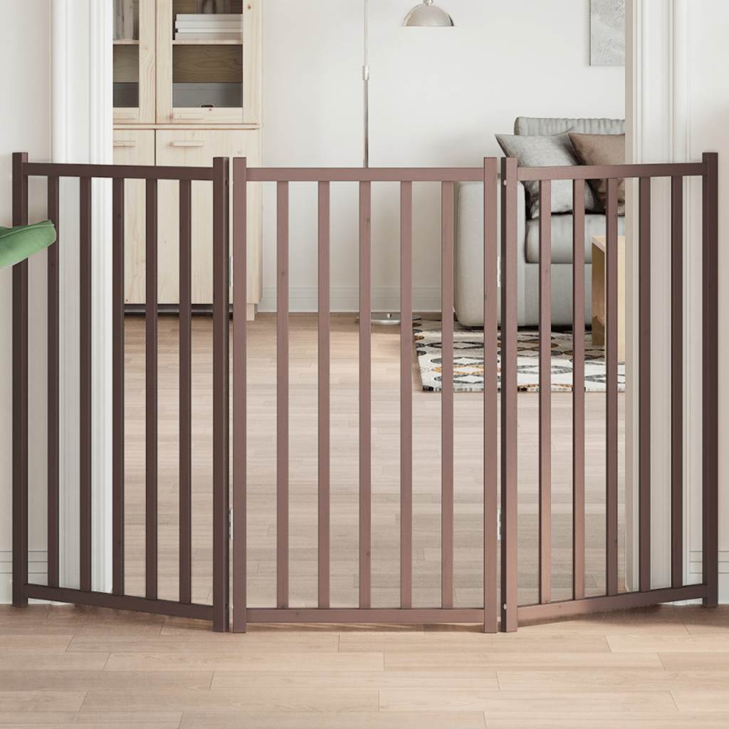 Fence de chien vidaxl pliant 3 panneaux 150 cm Chêne brun de pin massif