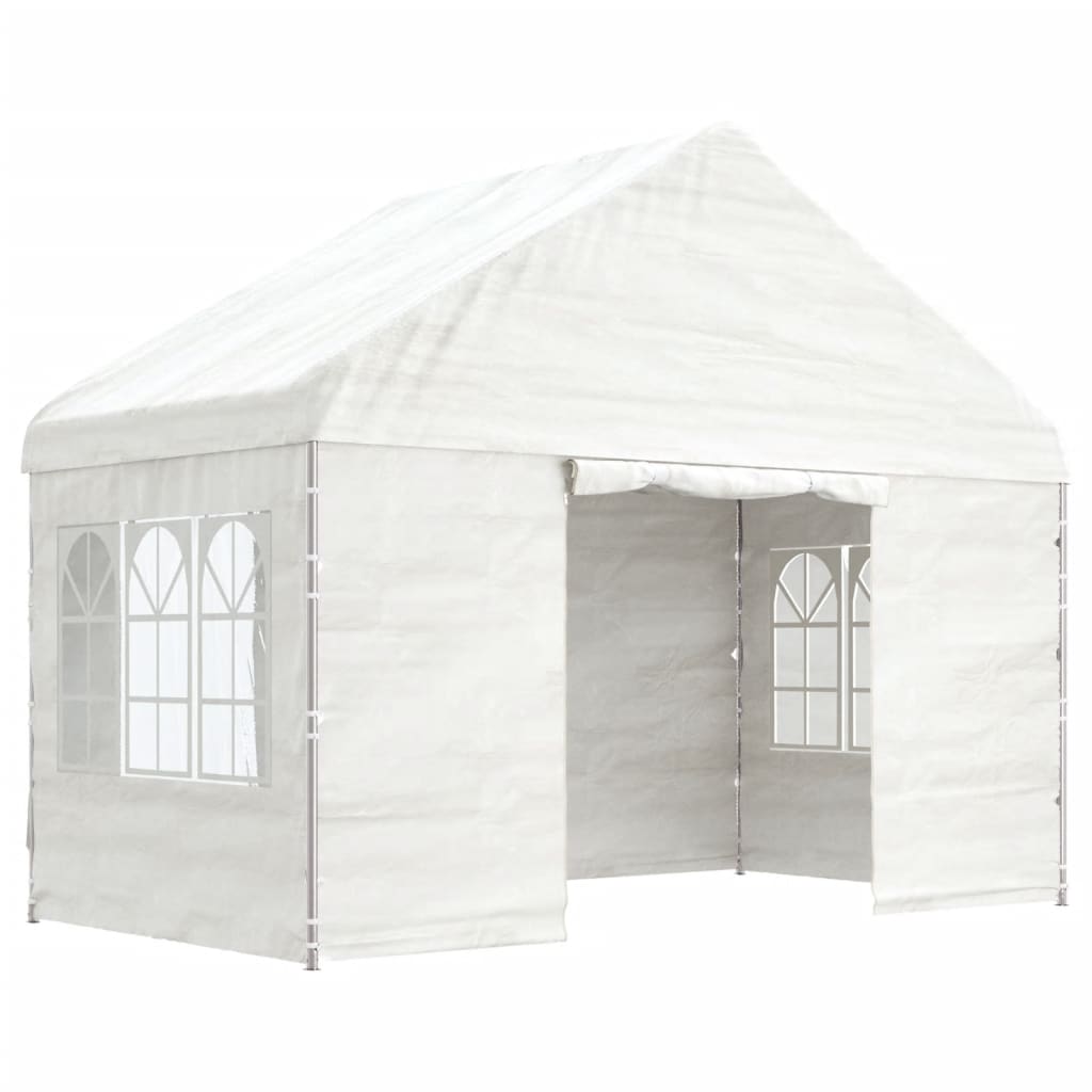 Arbor vidaxl avec toit 4.08x2.23x3,22 m Blanc en polyéthylène