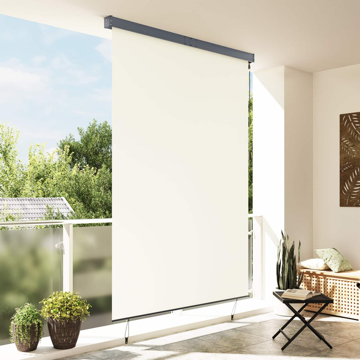 Vidaxxl store enrouleur avec rideaux crème 180 x 250 cm tissu et aluminium