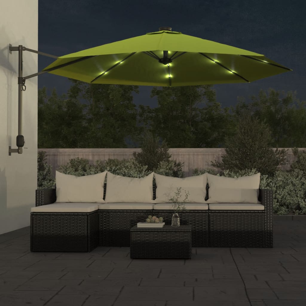 Parasol mural vidaxl avec LEDS 290 cm Green de pomme