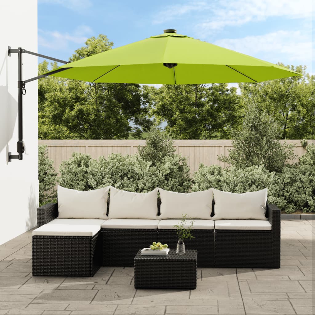 Parasol mural vidaxl avec LEDS 290 cm Green de pomme