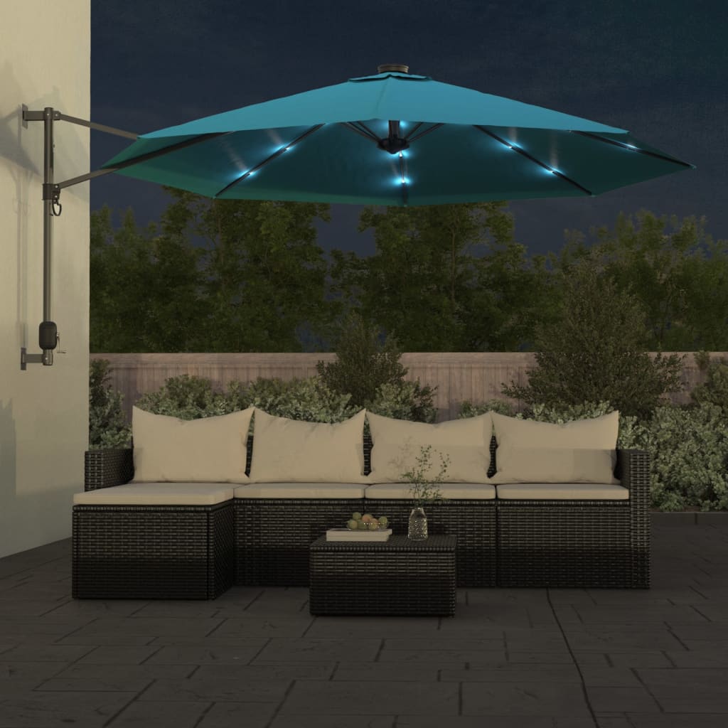 Parasol mural vidaxl avec LEDS 290 cm bleu de mer