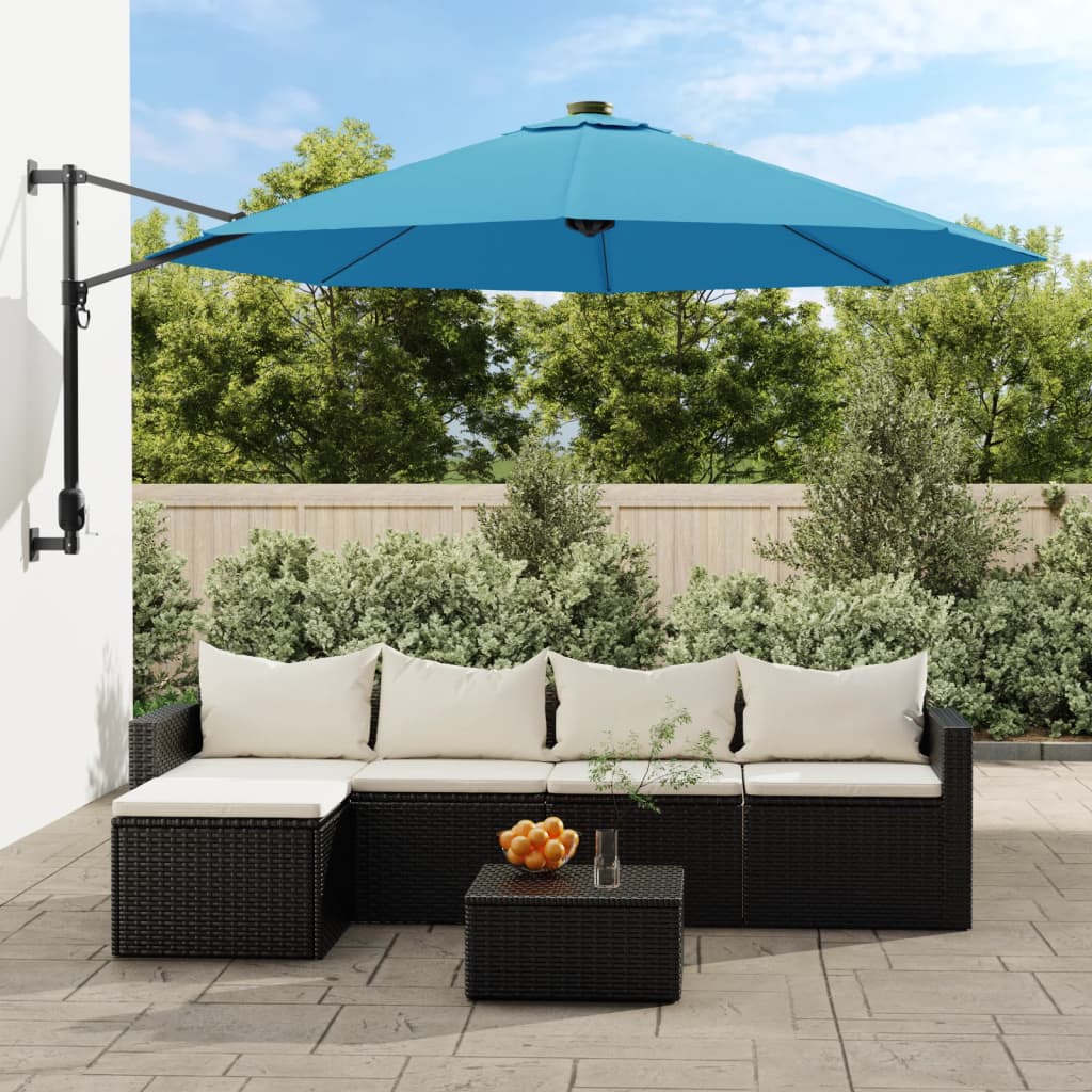 Parasol mural vidaxl avec LEDS 290 cm bleu de mer