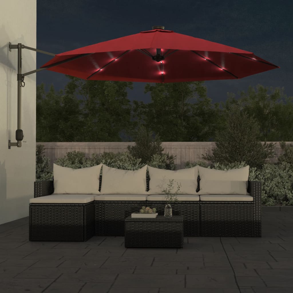 Parasol mural vidaxl avec LEDS 290 cm rouge vif