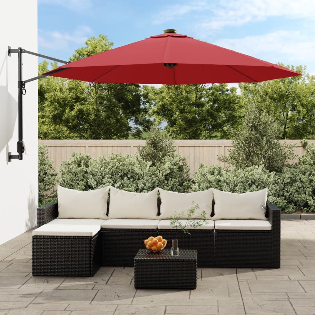 Parasol mural vidaxl avec LEDS 290 cm rouge vif