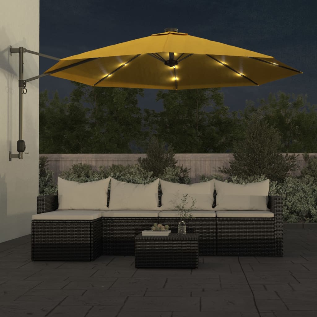 VidaXL wall parasol with LEDs 290 cm yellow