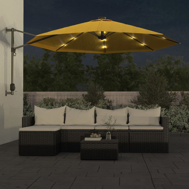 VidaXL wall parasol with LEDs 290 cm yellow