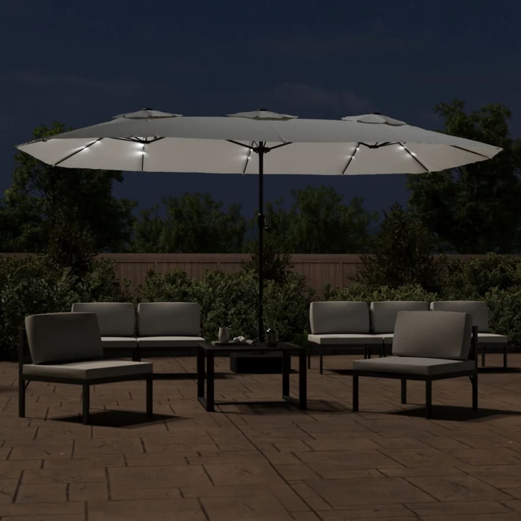 Vidaxl parasol double toit avec LED 449x245 cm Blanc