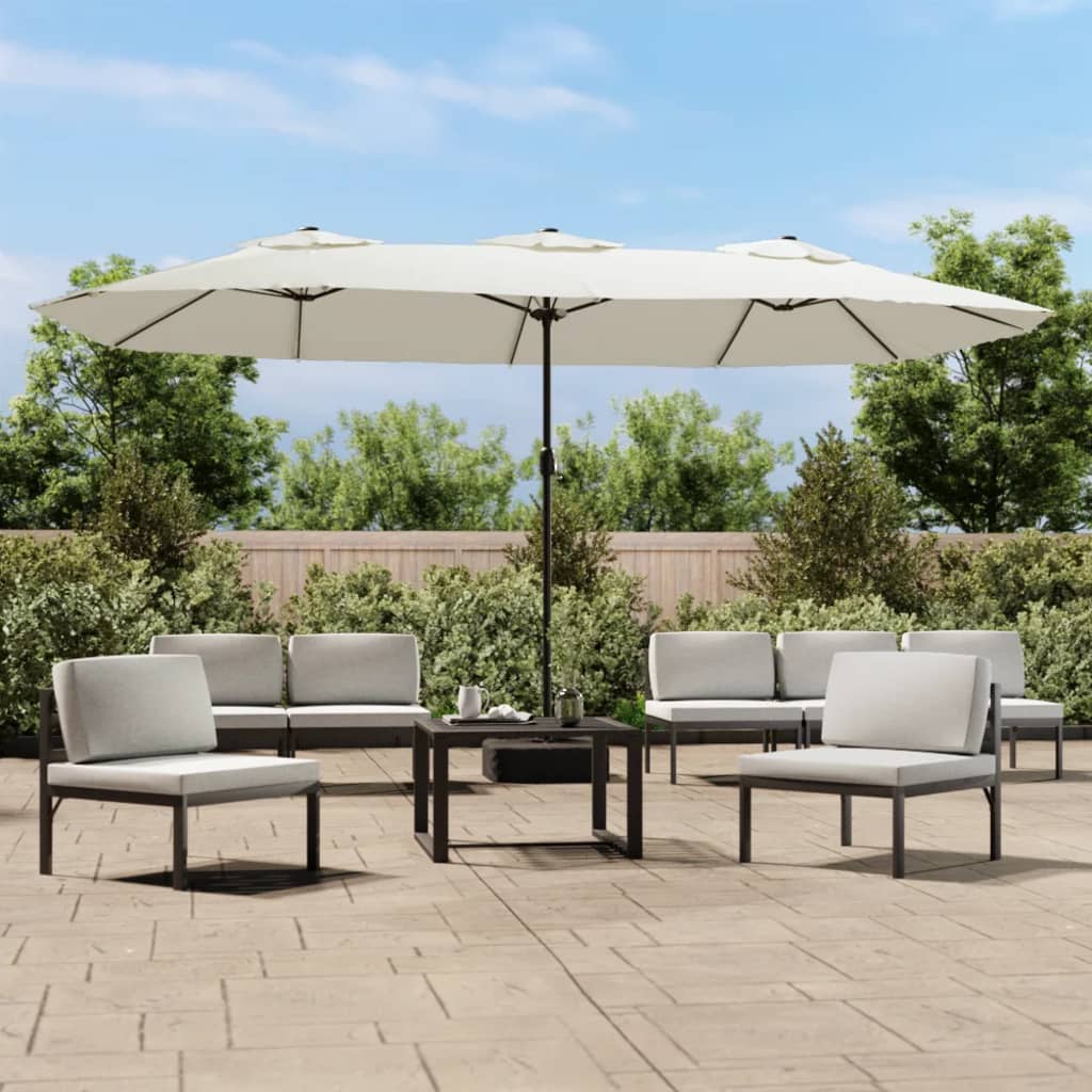 Vidaxl parasol double toit avec LED 449x245 cm Blanc
