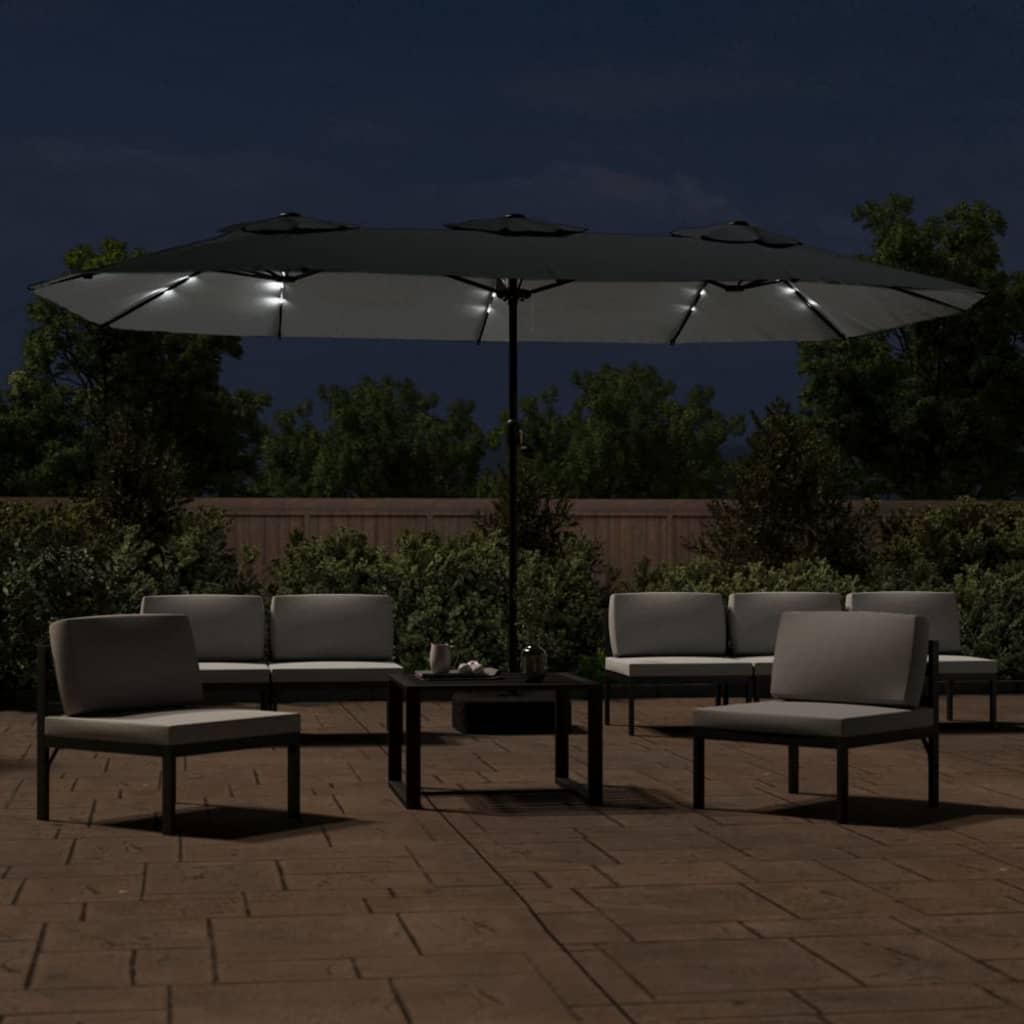 Vidaxl Parasol Double Roof avec LED 449x245 cm anthracite -colored