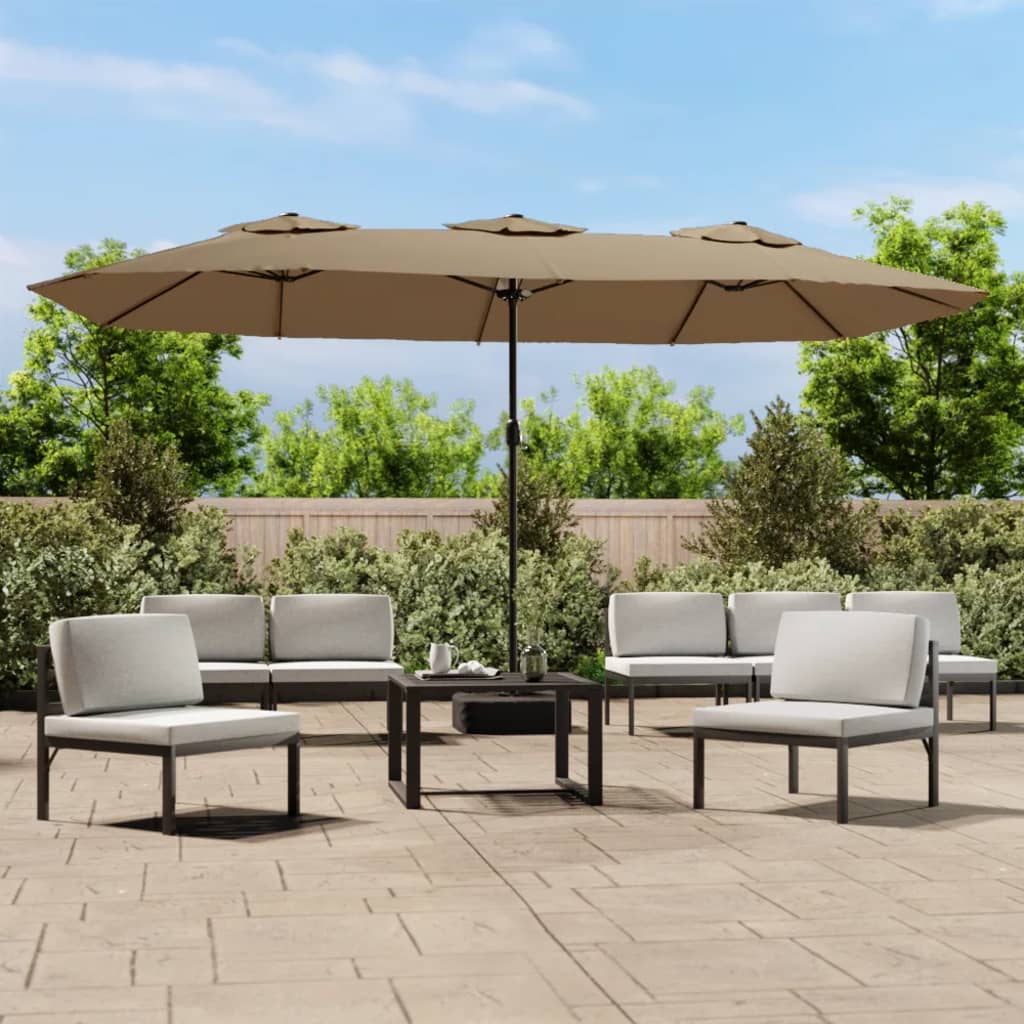 Vidaxl parasol double toit avec LED 449x245 cm taupe