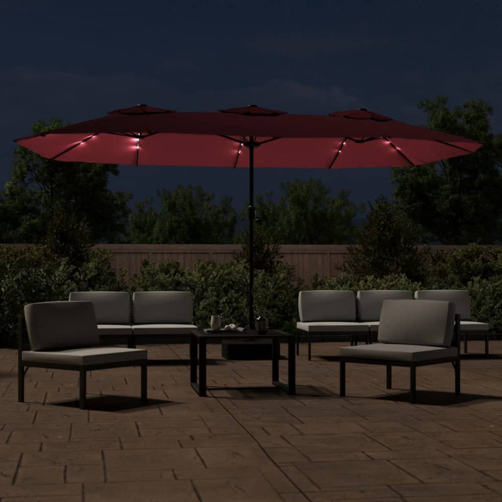 Vidaxl parasol double toit avec LED 449x245 cm Bordeaux rouge