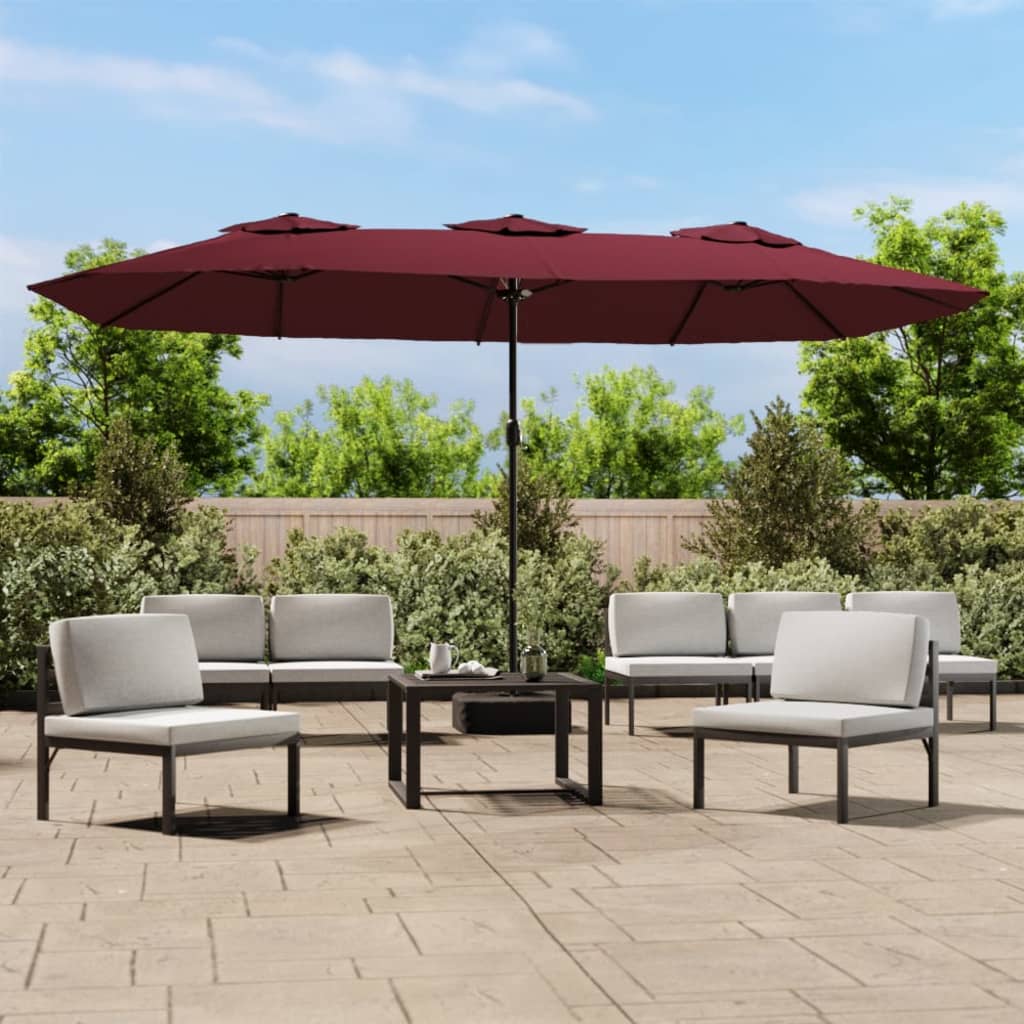 Vidaxl parasol double toit avec LED 449x245 cm Bordeaux rouge