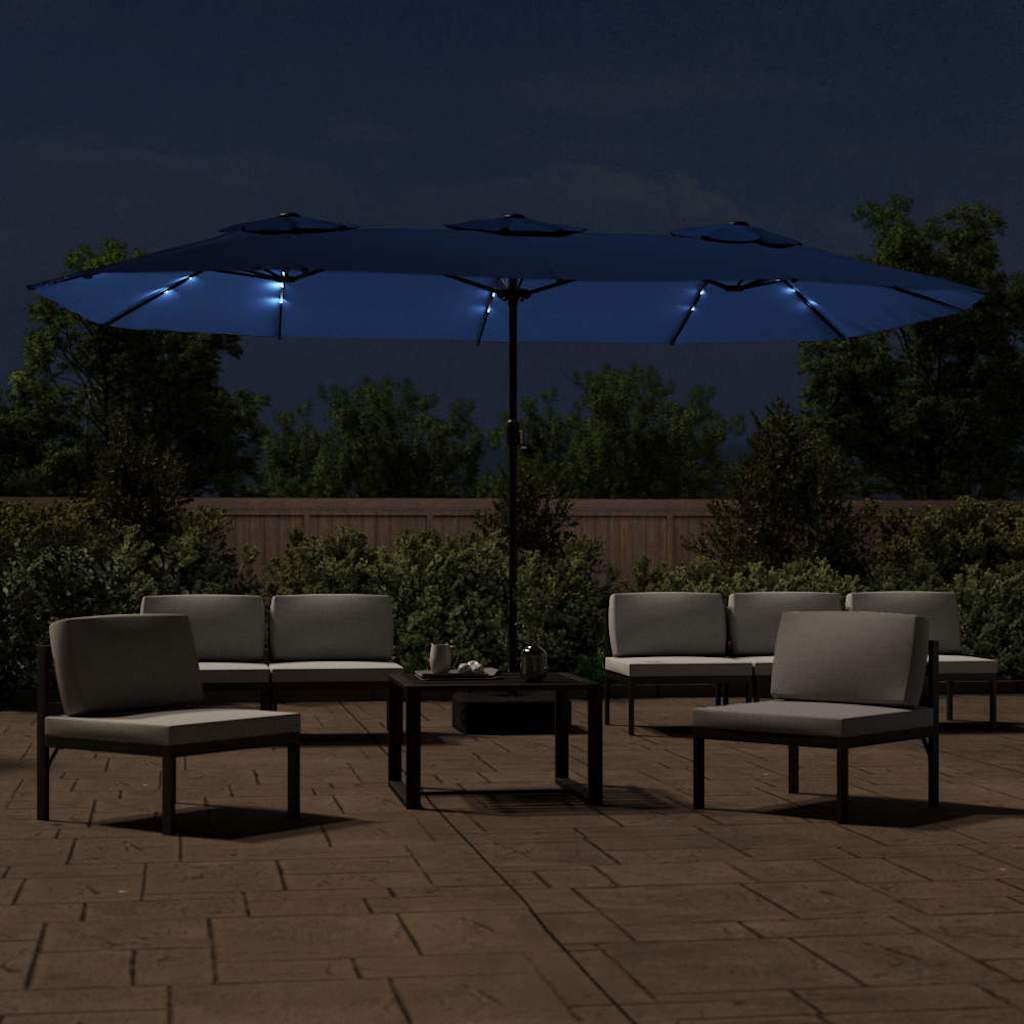 Vidaxl Parasol Double Roof avec LED 449x245 cm Azure Bleu