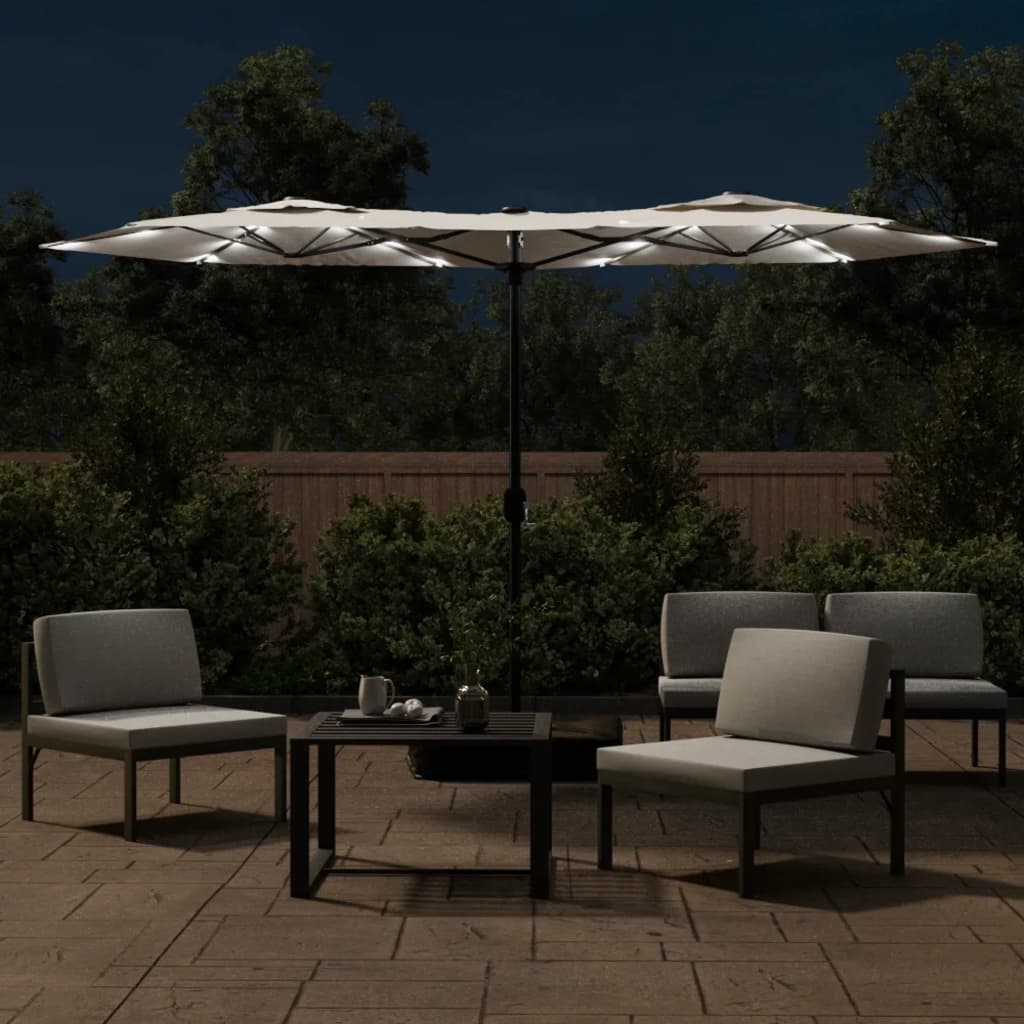 Vidaxl parasol double toit avec LED 316x240 cm Blanc