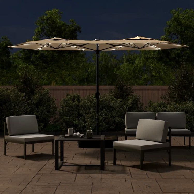 Vidaxl parasol double toit avec LEDS 316x240 cm taupe