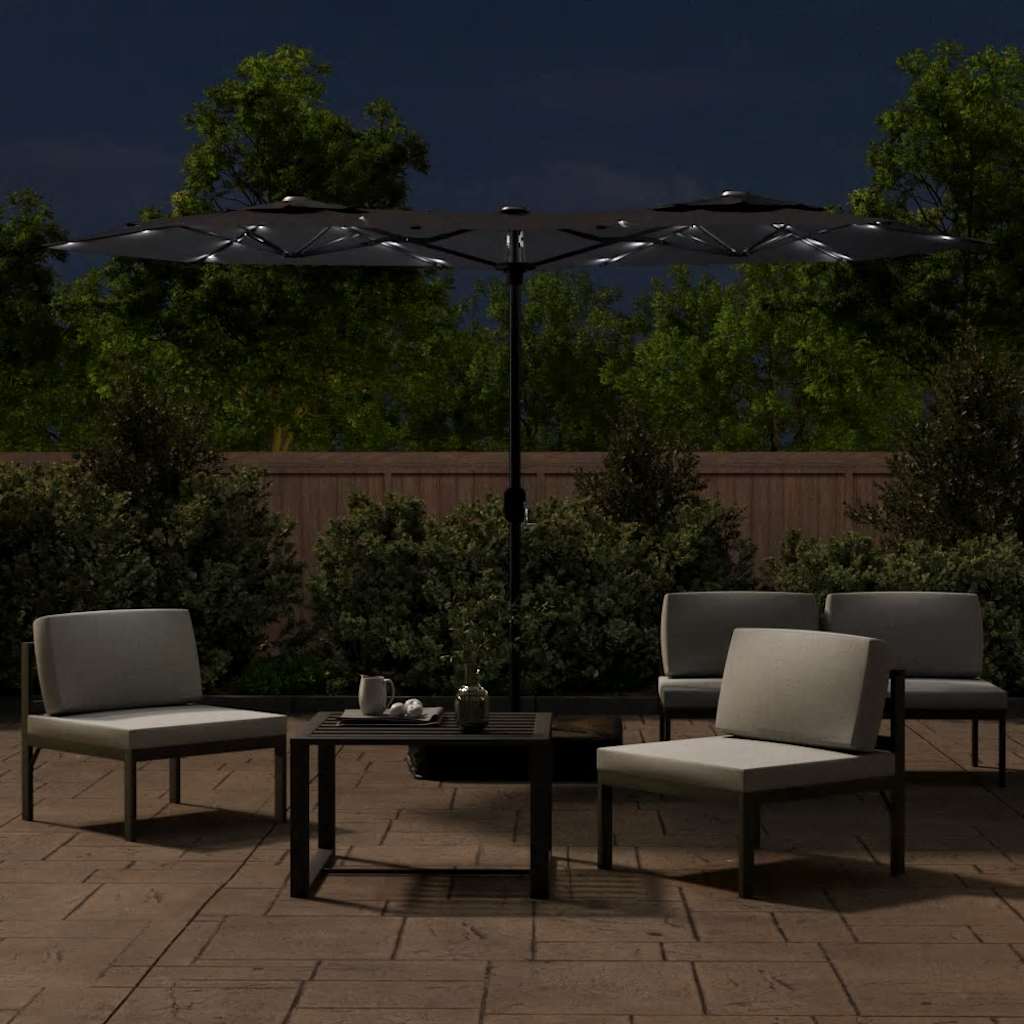 Vidaxl parasol double toit avec LEDS 316x240 cm noir