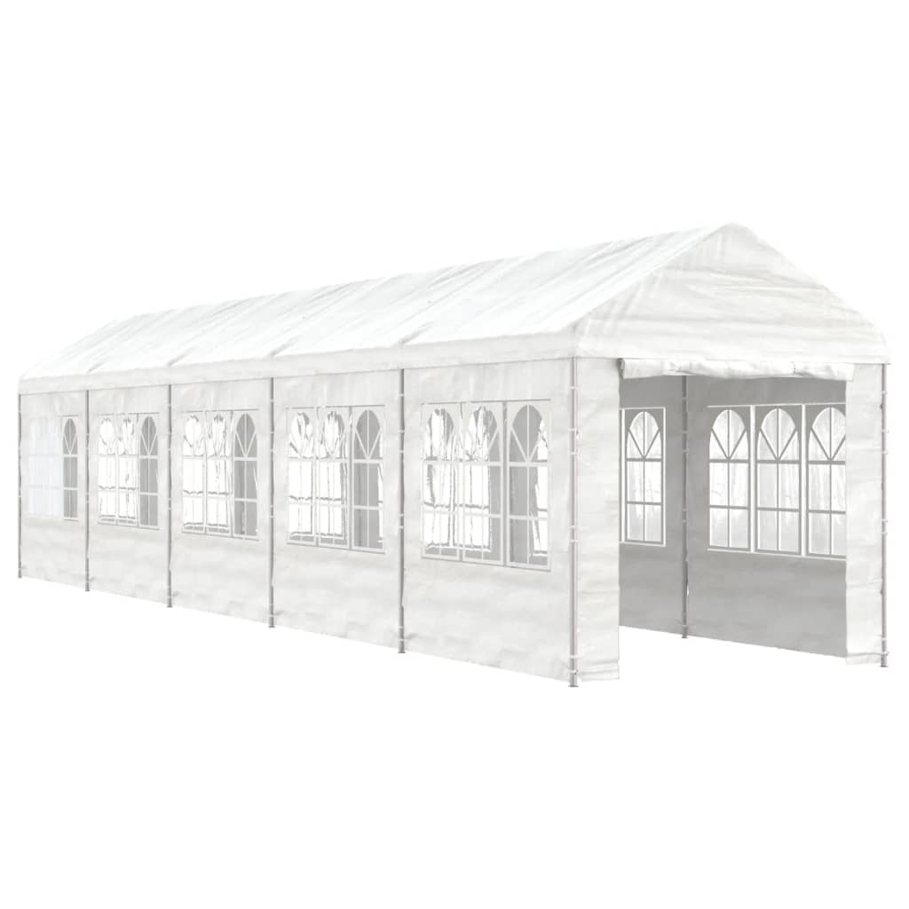 Arbor Vidaxl avec toit 11.15x2.28x2.69 m blanc en polyéthylène