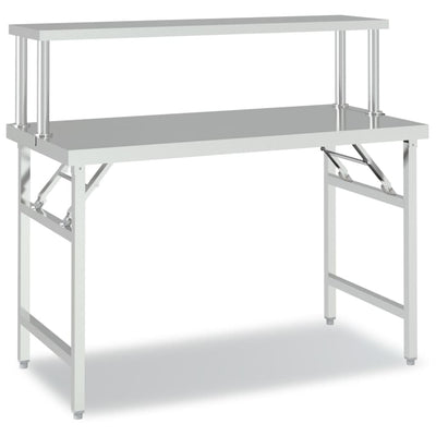 Vidaxx table de travail de cuisine avec étagère supérieure 120x60x115 cm acier inoxydable