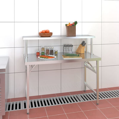 Vidaxx table de travail de cuisine avec étagère supérieure 120x60x115 cm acier inoxydable