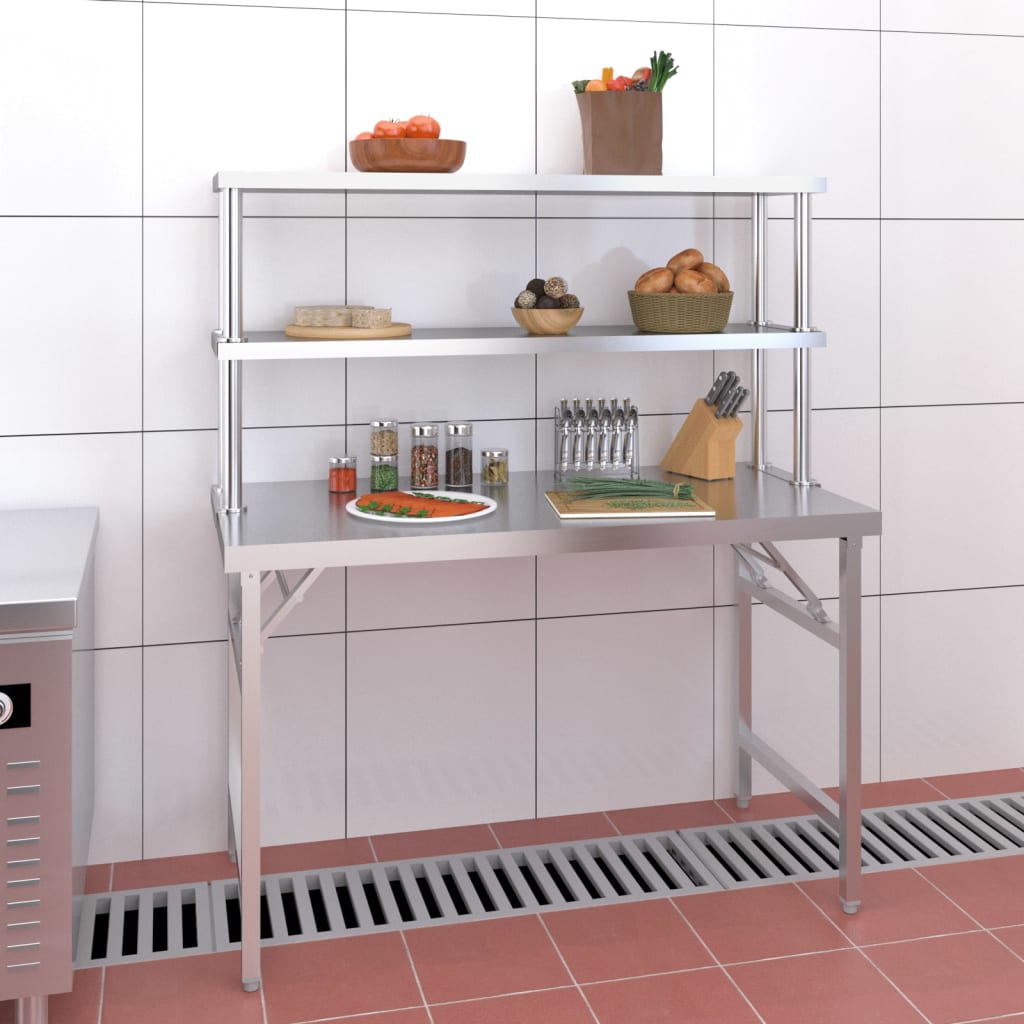 Table de travail de cuisine Vidaxl avec top 120x60x145 cm en acier inoxydable
