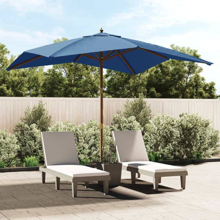 Vidaxl parasol avec poteau en bois 300x300x273 cm bleu azure