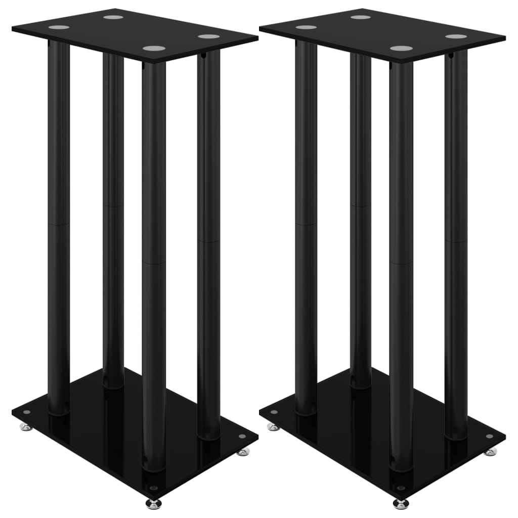 Normes de haut-parleur Vidaxl 2 pcs 4 piliers en verre durci noir