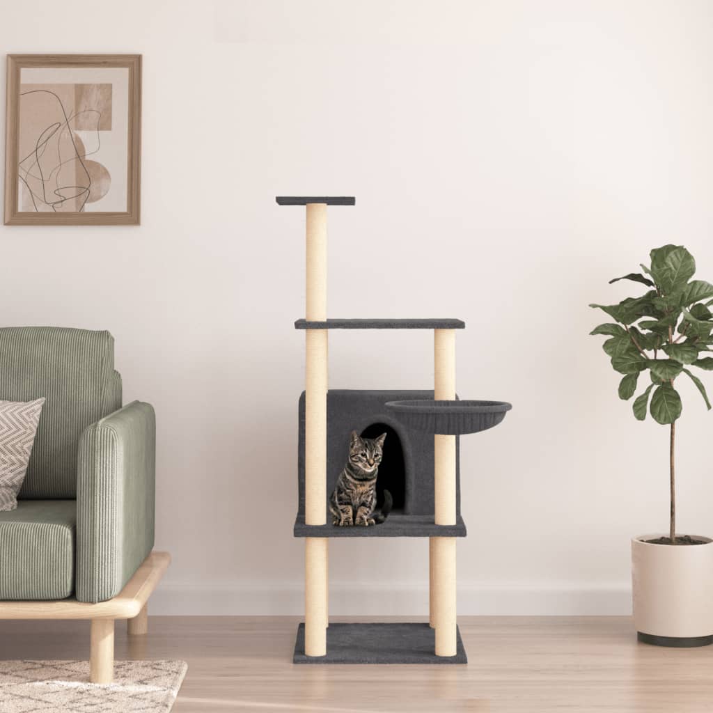 Vidaxl Cat Meubles avec Sisal Scratch Posts 132 cm Gris foncé