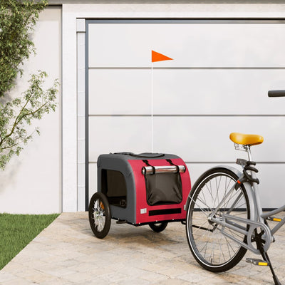Vidaxl Dog Bike Trailer Oxford Fabric et fer rouge et gris