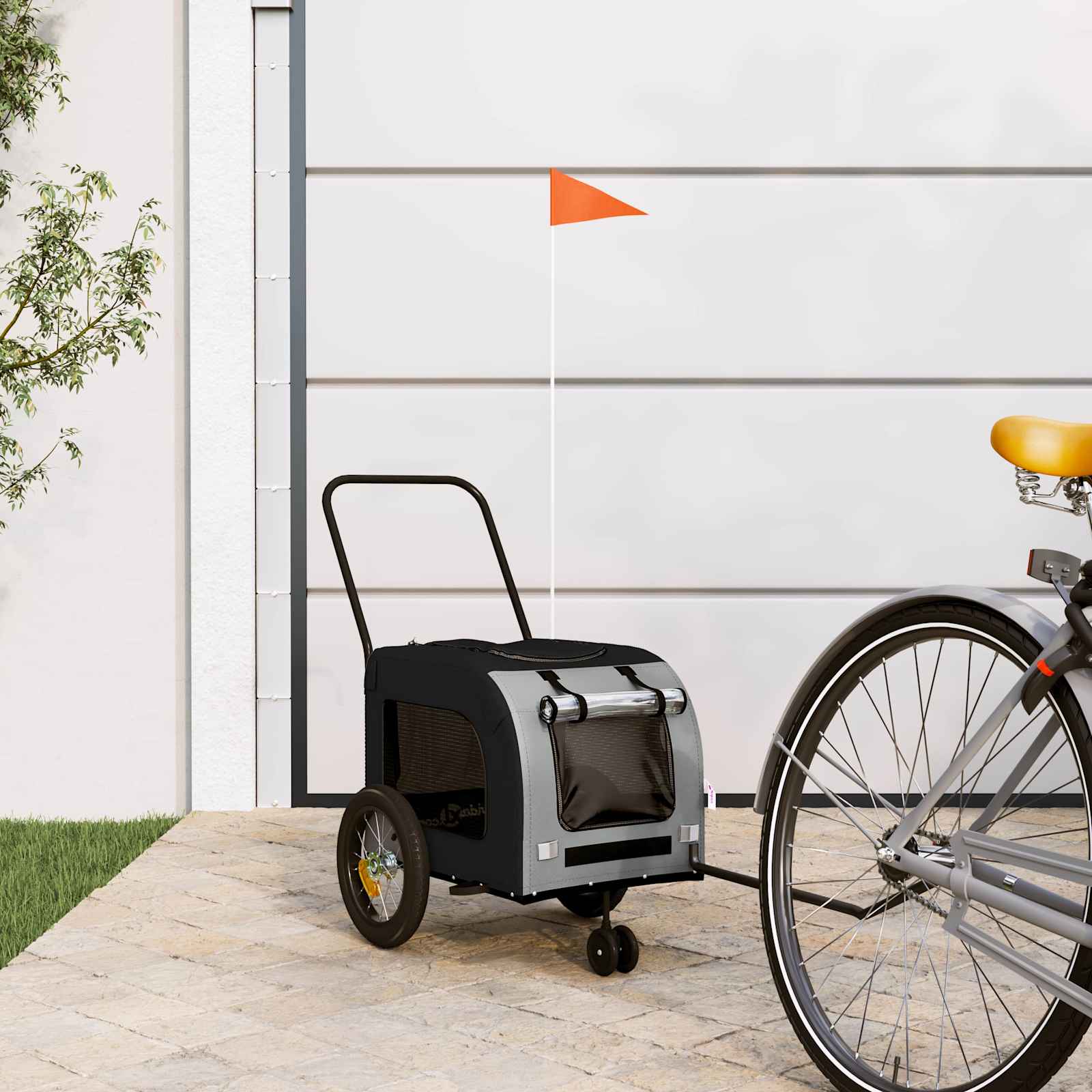 Vidaxxl remorque à vélo pour animaux gris et noir 125 x 53 x 54 cm