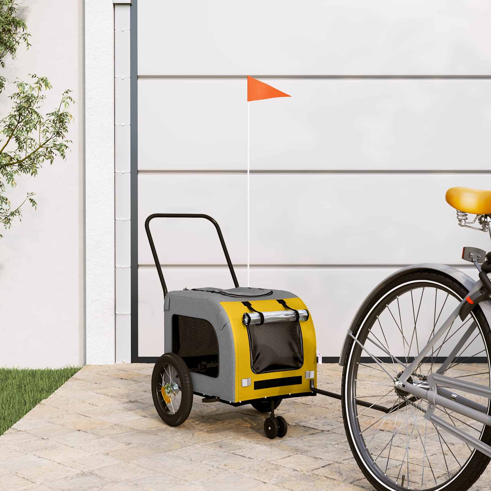 VidaXL remorque à vélo pour animaux de compagnie jaune et gris 125 x 53 x 54 cm
