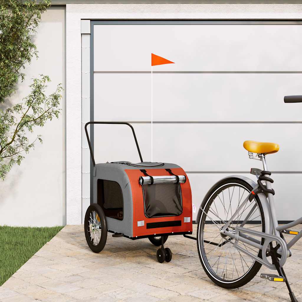 Vidaxl Dog Bike Trailer Oxford Fabric et Iron Orange and Gray
