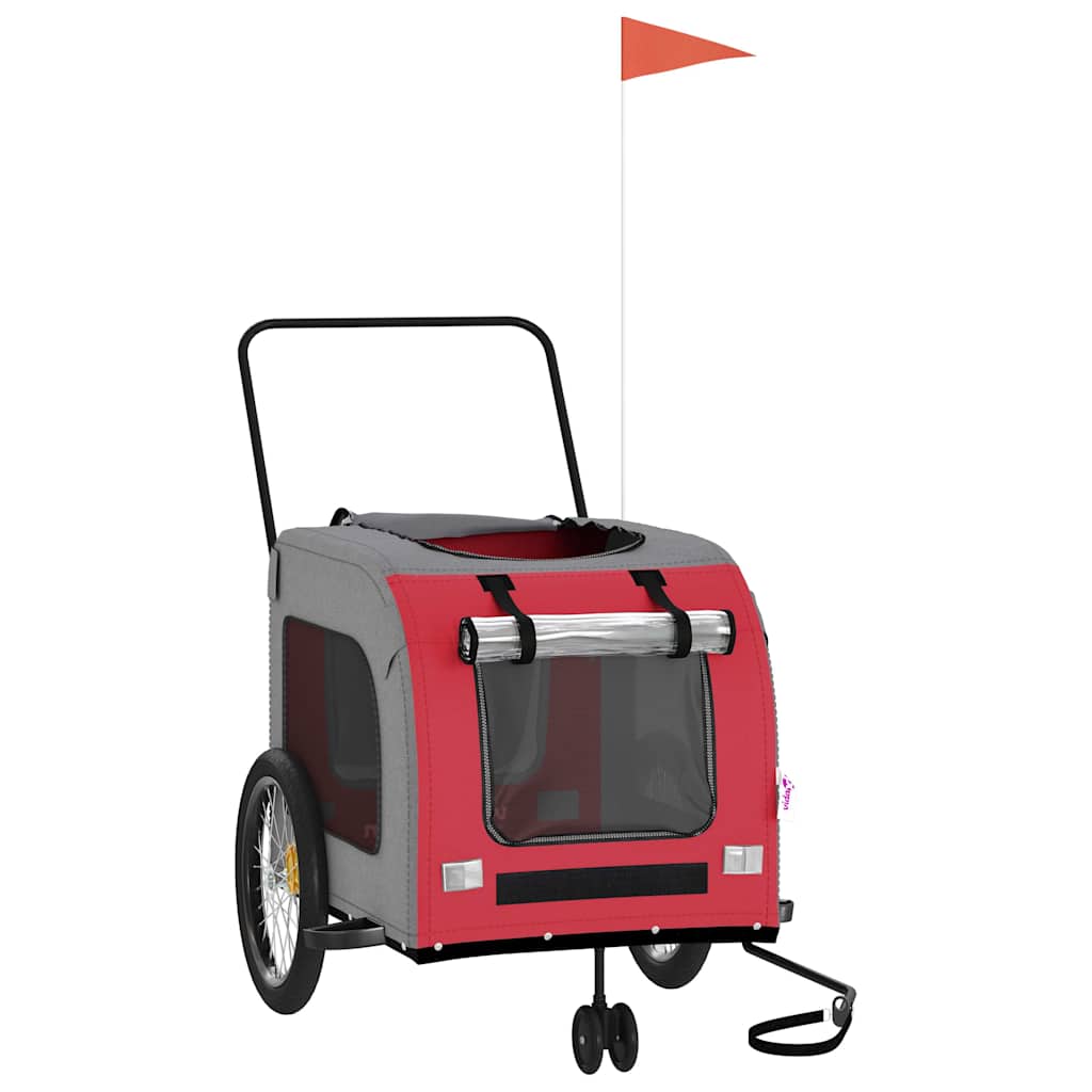 Vidaxl Dog Bike Trailer Oxford Fabric et fer rouge et gris