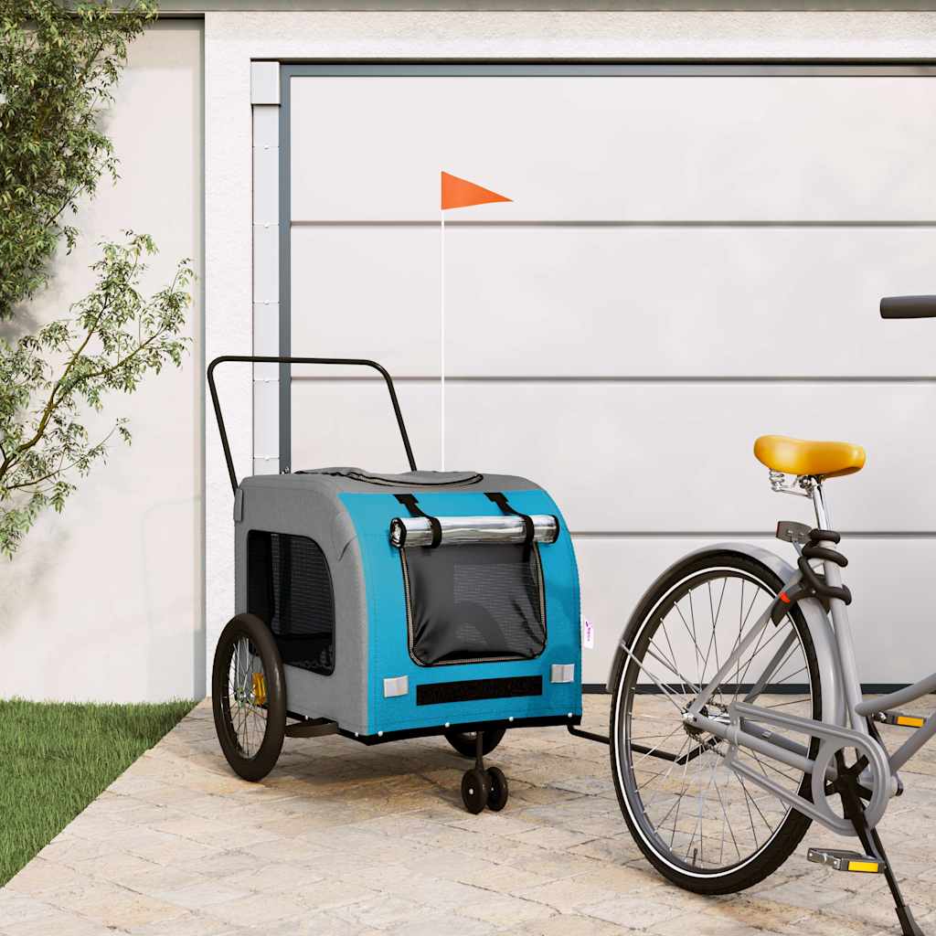 Vidaxl Dog Bike Trailer Oxford Fabric et Fer Bleu et gris
