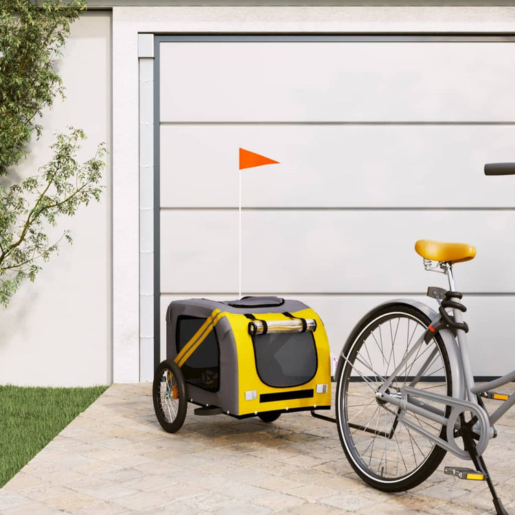 Vidaxl Dog Bike Trailer Oxford Fabric et Fon Jaune et Gray