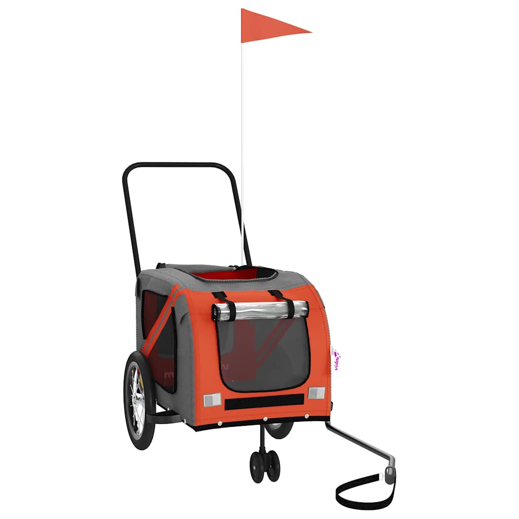 VidaXL remorque à vélo pour animaux de compagnie, tissu oxford orange et gris et fer